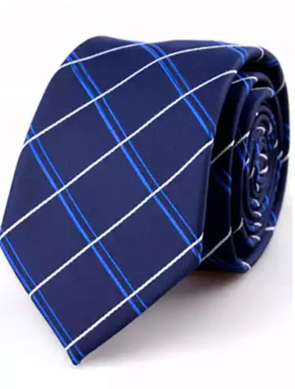 Navy Plaid Pattern Tie
