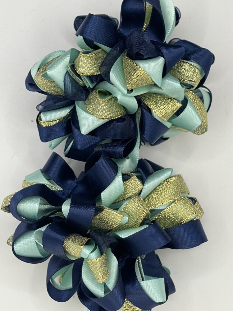 Navy / Mint / Gold Hair Scrunchie